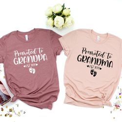promoted to grandma t-shirt, promoted to grandpa shirt, new grandma est. 2023 tee, grandma to be shirt, grandparents ann