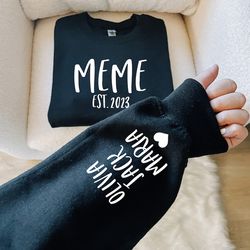 personalized sweatshirt with kid names on sleeve, mothers day gift, birthday gift, new grammy gift, minimalist cool gran