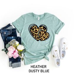 Leopard Printing Heart Shirt, Heart Shirt, Cute Valentine Shirt, Valentines Day Shirts For Woman, Couple Matching Shirt,