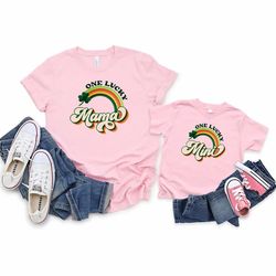 retro one lucky mama and mini shirt, st. patrick's rainbow, funny st patrick's day shirt