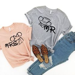 mrs and mr shirt, wedding party shirt, honeymoon shirt,wedding shirt,wife and hubs shirts, just married shirts