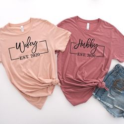 hubby wifey shirts, honeymoon shirt, just married shirt, engagement shirt