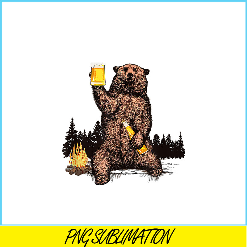 BEER28102304-Bear Drinking Beer PNG Camp Fire Woods Outdoor PNG Funny Grizzly PNG.png