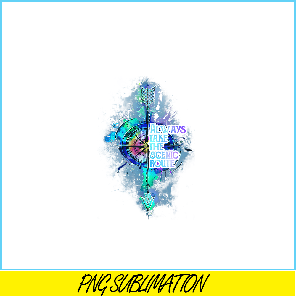 CAMP07112339-Always Take The Scenic Route PNG Camping PNG Blue And Purple Compass PNG.png