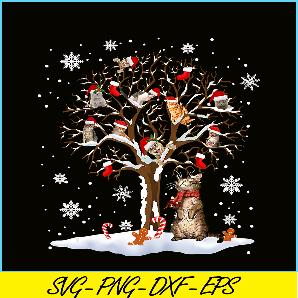 PNG141023121-Cats In Snow Tree Winter Christmas Santa Hat X-mas Gift T-Shirt Png.png