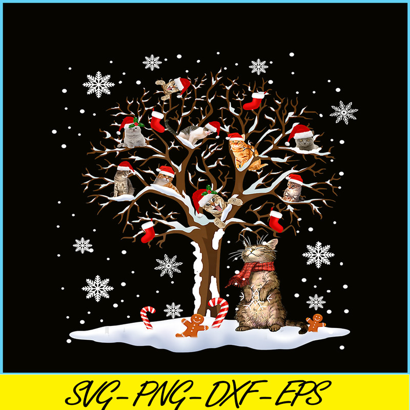 PNG141023121-Cats In Snow Tree Winter Christmas Santa Hat X-mas Gift T-Shirt Png.png