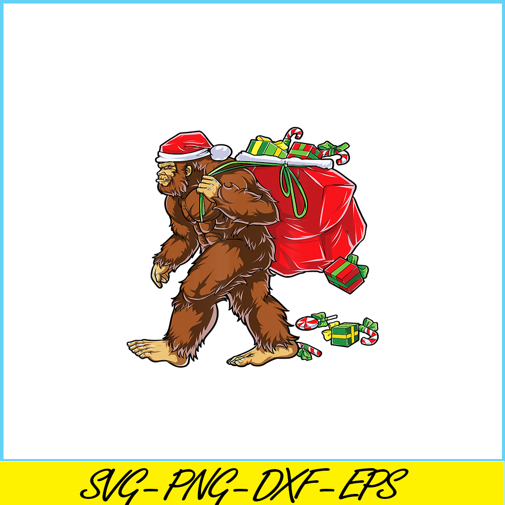PNG14102398-Bigfoot Santa Carrying Christmas Bag Xmas Hat Sasquatch Men T-Shirt Png.png