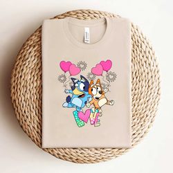 bluey dog and bingo couple love valentine shirt