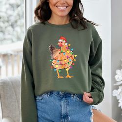 chicken christmas tree lights sweatshirt , women chicken sweatshirt , love chickens, animal sweatshirt , funny farmer fa