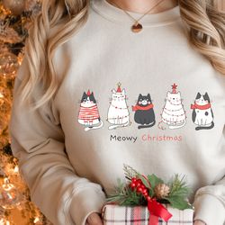 meowy christmas sweatshirt , cat lover christmas tee,cat christmas top,meow christmas tee,cat mom xmas tee, xmas pet lov