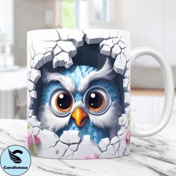 3D Baby Owl Mug Wrap 11oz and 15oz Mug Template Hole In A Wall Mug Sublimation Designs, Mug Wrap Template, Digital Downl