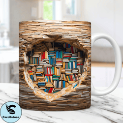 3D Book Mug Wrap Bookshelf Mug Wrap Sublimation Design PNG, 3D Book Lover Mug Wrap, 11oz and 15oz Coffee Mug Wrap, Digit