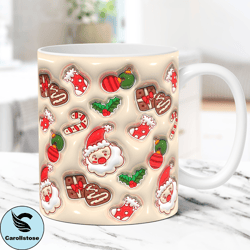 3D Christmas Mug Wrap Inflated Christmas Mug Wrap Sublimation Design PNG 11oz & 15oz Coffee Cup Template Puffy Christmas