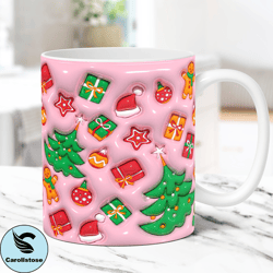 3D Christmas Mug Wrap Inflated Christmas Mug Wrap Sublimation Design PNG 11oz and 15oz Coffee Cup Template Puffy Christm