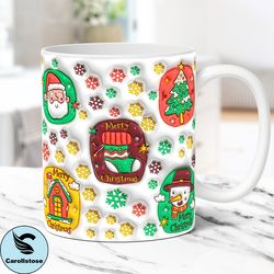 3D Christmas Mug Wrap Inflated Christmas Mug Wrap Sublimation Design PNG Christmas Mug 11oz & 15oz Coffee Cup Template P