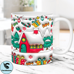3D Christmas Mug Wrap Inflated Christmas Mug Wrap Sublimation Design PNG Christmas Puffy Mug Press Design 11oz & 15oz Co