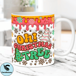3D Christmas Mug Wrap Inflated Christmas Mug Wrap Sublimation Design PNG Puffy Christmas Mug Press Design 11 oz & 15 oz