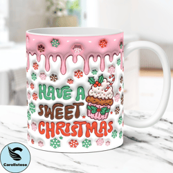 3D Christmas Mug Wrap Inflated Christmas Mug Wrap Sublimation Design PNG Puffy Christmas Mug Press Design 11oz & 15oz Co