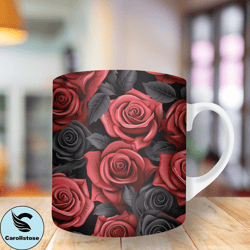 3D Black And Red Roses Mug Wrap, 11oz And 15oz Mug Template, Mug Sublimation Design, Mug Wrap Template, Instant Digital,