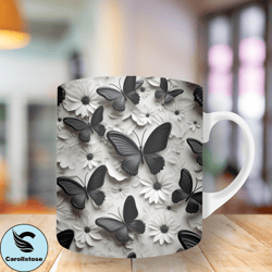 3D Black Butterflies Mug Wrap, 11oz And 15oz Mug Template, Mug Sublimation Design, Mug Wrap Template, Instant Digital, D