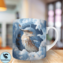 3d blue winter bird snow hole Mug Wrap, 11oz And 15oz Mug Template, Mug Sublimation Design, Mug Wrap Template, Instant D