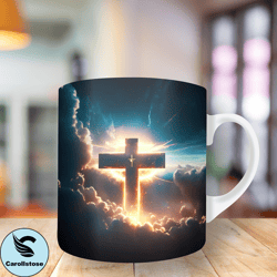 3d Christian Cross in Heaven Mug Wrap, 11oz And 15oz Mug Template, Mug Sublimation Design, Mug Wrap Template, Instant Di