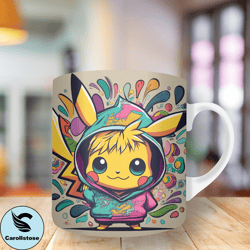 3d colorful anime pikachu Mug Wrap, 11oz And 15oz Mug Template, Mug Sublimation Design, Mug Wrap Template, Instant Digit