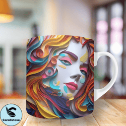 3D Colorful Beautiful Woman Mug Wrap, 11oz And 15oz Mug Template, Mug Sublimation Design, Mug Wrap Template, Instant Dig
