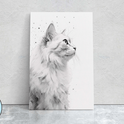 White Cat Portrait, Black and white cat, Feline Profile, Cat lover, Framed Canvas, Cat photography