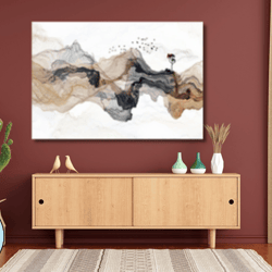 Abstract Mountain   Art,Japanese Landscape Painting of Abstract Mountain Canvas Wall Art,Distant Mountains,Japan Print A