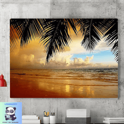 Tropical Seascape Canvas Wall Art Painting, Ocean Waves Canvas Wall Art Painting, Tropical Landscape Wall Art, Large Wal