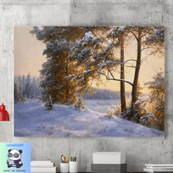 Winter Forest Canvas Wall Art Painting, Canvas Wall Art, Sunset Wall Art, Winter Landscape Photography Posters, Home Liv