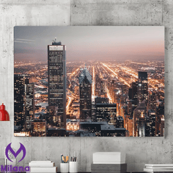 Chicago Night Scene Canvas Wall Art Painting, Cityscape Wall Art, Canvas Wall Art, Canvas Wall Art, Wall Decor, Home Dec