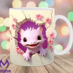 3D Axolotl Mug Wrap, 11oz  15oz Mug Template, Flower Mug Sublimation Design, Hole In A Wall Mug Wrap Template, Instant D