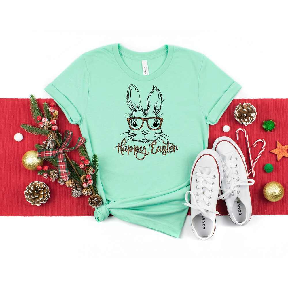 Bunny with Leopard Glasses shirt, Easter shirt, Easter bunny graphic tee, Easter shirts for women,Ladies Easter Bunny shirt.jpg