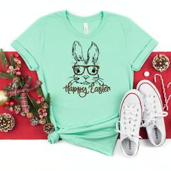 bunny with leopard glasses shirt easter shirt easter bunny graphic tee easter shirts for womenladies easter bunny shirt