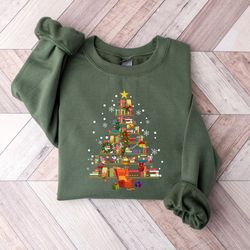 christmas tree made of books sweatshirt gift for teachers book tree book lovers christmas shirt bookworm christmas shirt