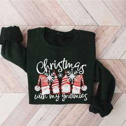 christmas with my gnomies sweatshirt merry christmas sweatshirt buffalo plaid gnomes cute gnomes sweatshirt christmas gi