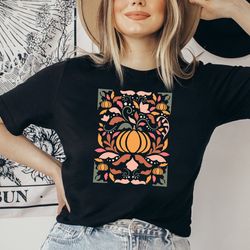 floral pumpkin fall shirt flower pumpkin shirt aesthetic fall graphic tee pumpkin patch shirt boho pumpkin shirt autumn