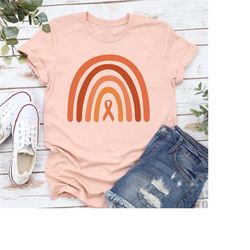 orange ribbon rainbow tshirt,leukemia awareness tee,cancer fighter gift,cancer survivor gift for her,leukemia warrior sh