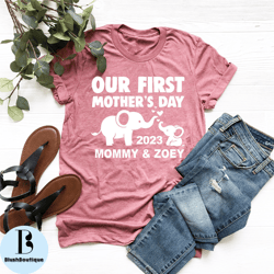 our first mothers day together shirt, matching mom daughter son outfit, mommy and me tshirts, cute funny alcohol wine ki