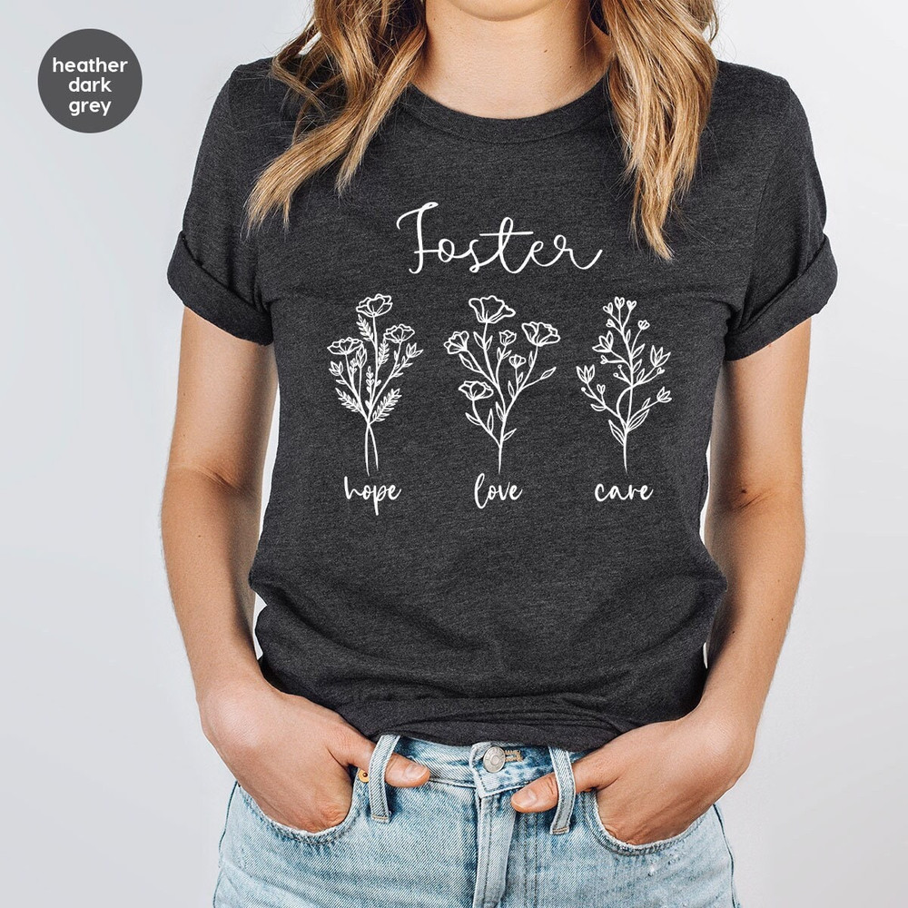 Foster Mama T-Shirt, Foster Care Outfit, Gift for Foster Mother, Floral Adoption Shirt, Foster Mom Graphic Tees, Womens Vneck Tshirts.jpg