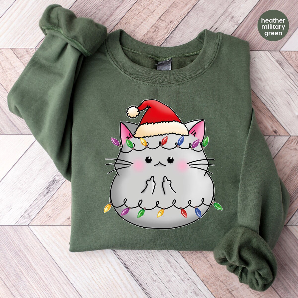 Funny Christmas Gifts, Cat Crewneck Sweatshirt, Animal Graphic Hoodies and Sweaters, Christmas Party Clothing, Womens Long Sleeve Shirt.jpg