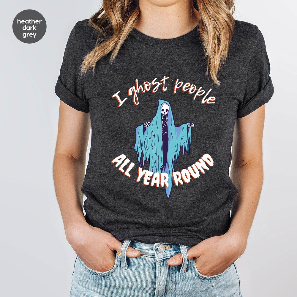 Halloween T-Shirt, Halloween Gifts for Him, Skeleton Graphic Tees, Spooky Shirt, Genderneutral Adult Tshirts, Ghost Vneck Tshirt, Horror Tee.jpg