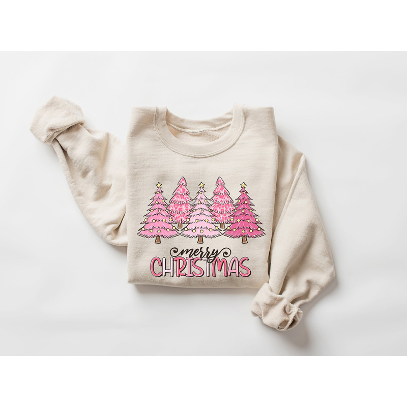 Pink Tree Christmas Sweater, Christmas Sweater, Christmas Crewneck, Christmas Tree Sweatshirt, Holiday Sweaters for Women, Winter Sweatshirt.jpg
