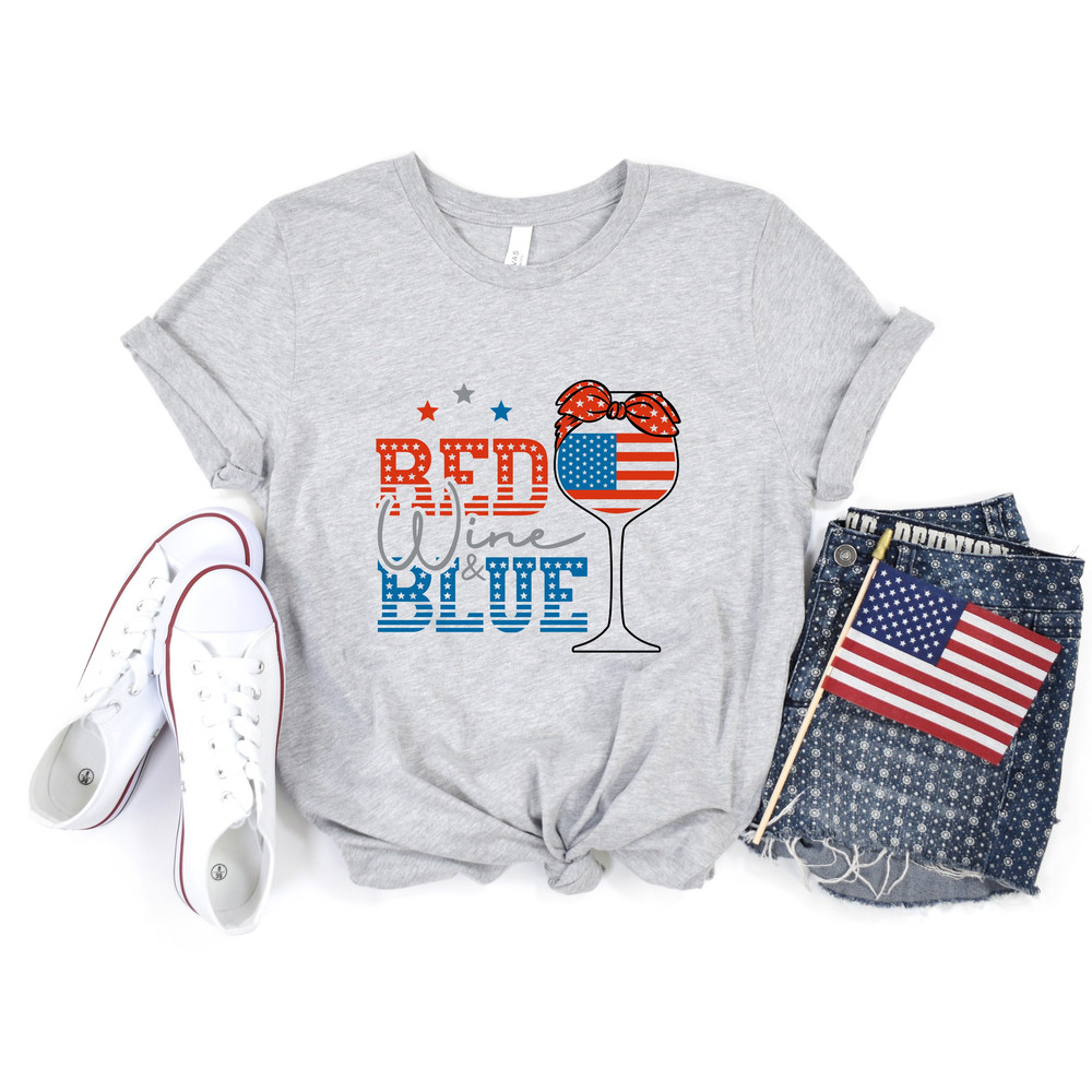 Red Wine & Blue, 4th of July wine, Red White Blue wine glasses, Flag wine glasses, Patriotic Wine, Ladies red wine blue shirt, July 4th.jpg