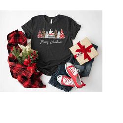 cute christmas trees shirt,buffalo plaid merry christmas shirt,leopard print xmas shirt,women holiday tee,gift for chris