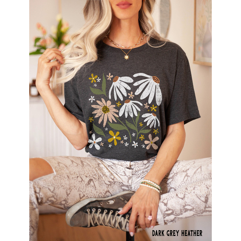 Retro Flowers Shirt, Boho Wildflowers TShirt, Floral Nature Botanical Shirt, Modern Art Nouveau Art Deco Shirt, Gardening Lover Gift for Her 3.jpg