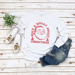 retro santa long sleeve christmas shirt, vintage santa claus tee, classic christmas shirts for men or women, matching fa