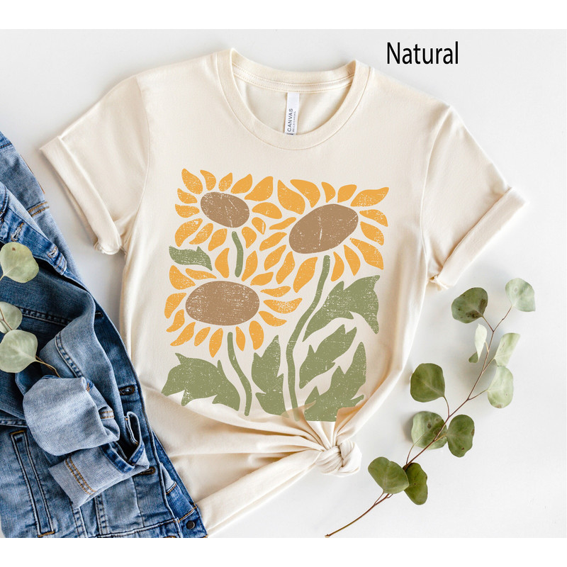 Retro Sunflowers Shirt, Modern Art Deco Art Nouveau Flower Shirt, Wildflowers Nature Botanical Shirt, Gardening Sunflower Lover Gift for Her 1.jpg